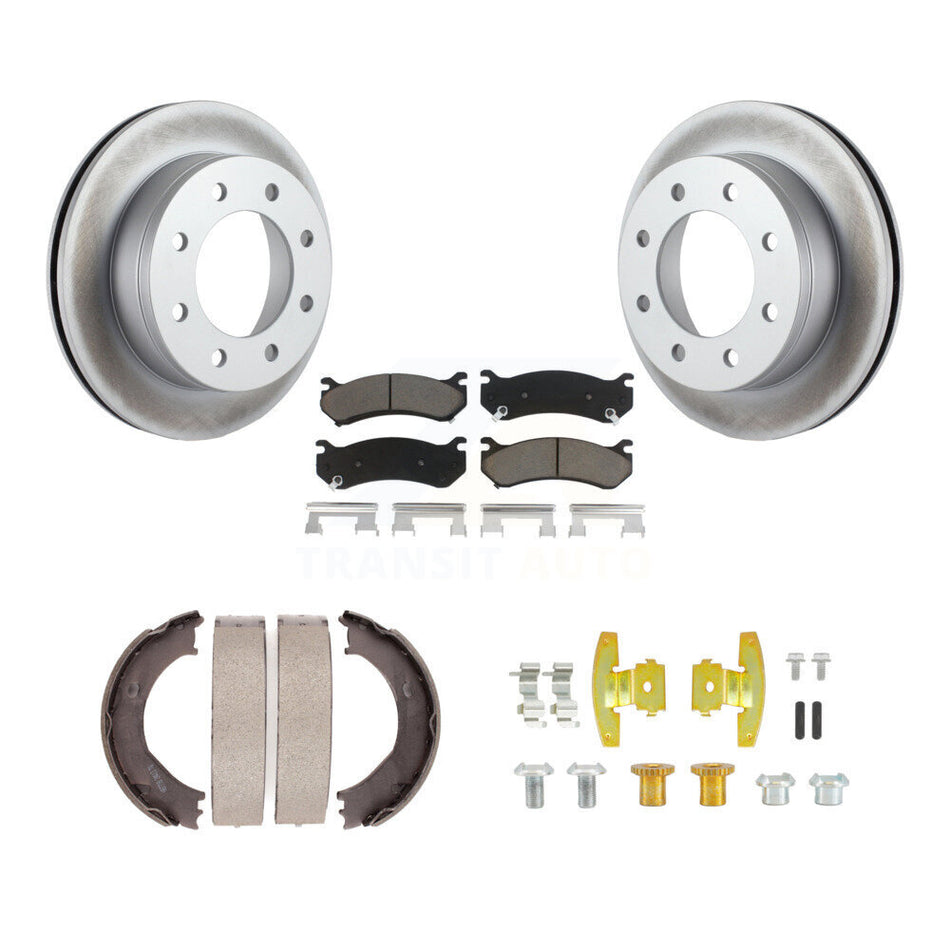 Rear Disc Coated Rotors Ceramic Pads Parking Shoes Hardware Kit For Chevrolet GMC 1500 HD KGC-103410