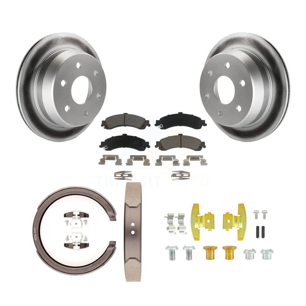Rear Disc Coated Rotors Ceramic Pads Parking Brake Shoes And Hardware Kit For KGC-103411