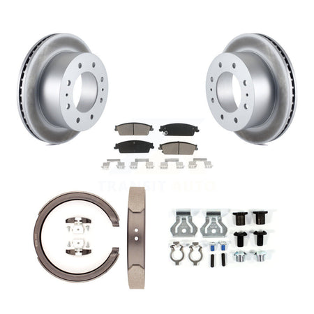 Rear Disc Coated Rotors Ceramic Pads Parking Brake Shoes And Hardware Kit For KGC-103415