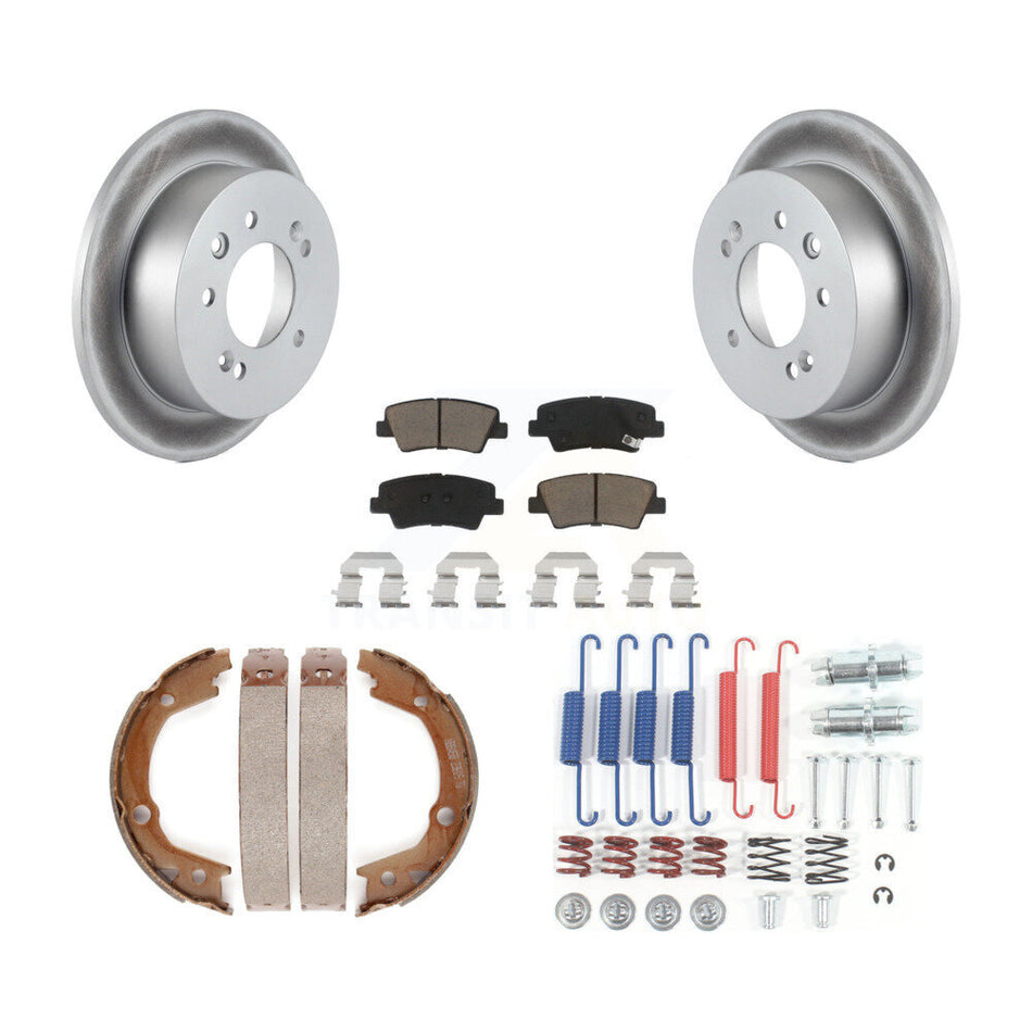 Rear Disc Coated Rotors Ceramic Pads Parking Brake Shoes Hardware Kit For Hyundai Elantra KGC-103421