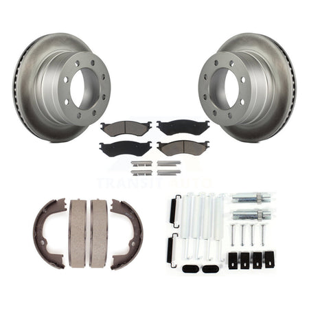 Rear Disc Coated Rotors Ceramic Pads Parking Brake Shoes Hardware Kit For Dodge Ram 1500 KGC-103424