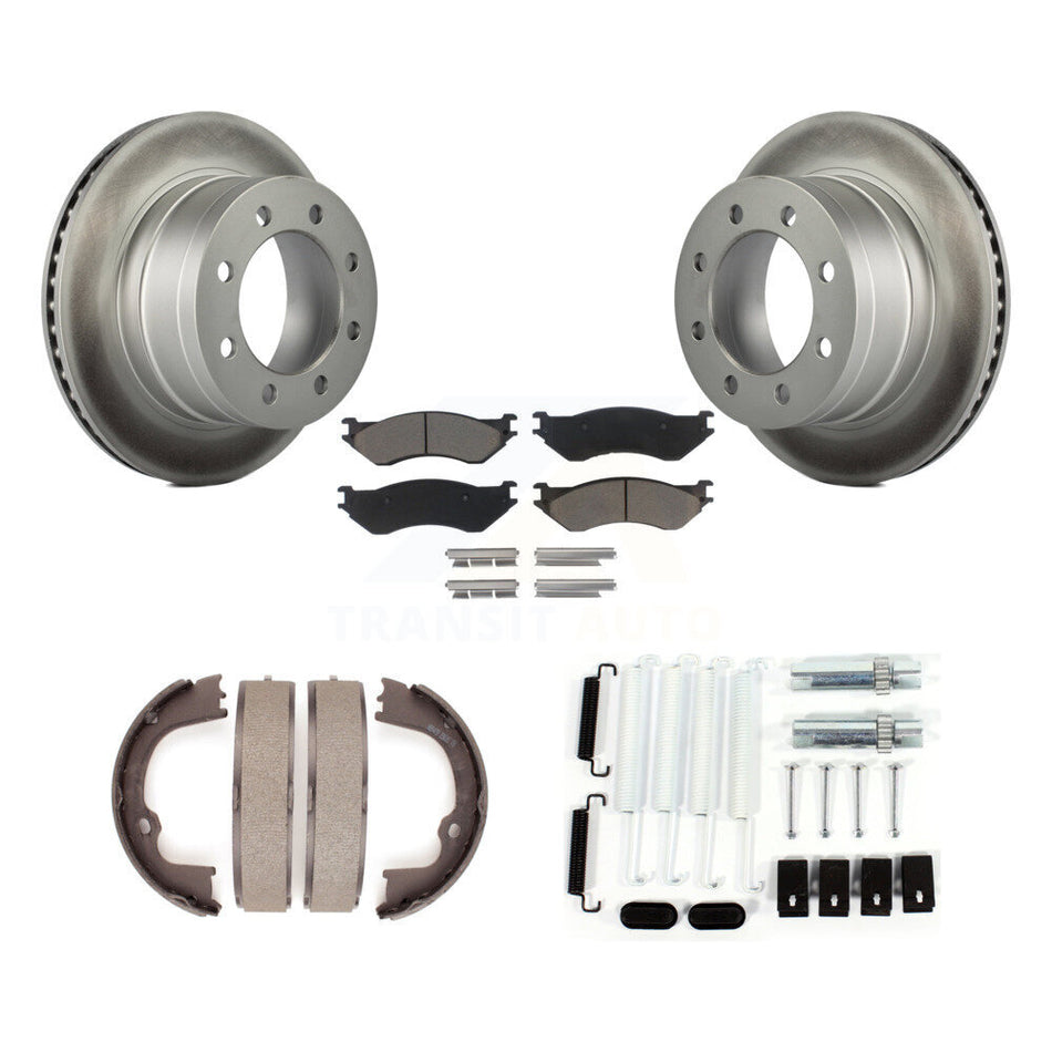 Rear Disc Coated Rotors Ceramic Pads Parking Brake Shoes Hardware Kit For Dodge Ram 1500 KGC-103424