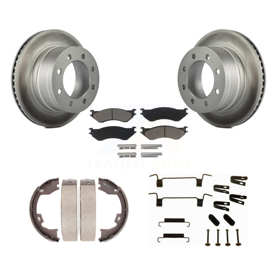 Rear Disc Coated Rotors Ceramic Pads Parking Shoes & Hardware Kit For Dodge Ram 1500 3500 KGC-103426