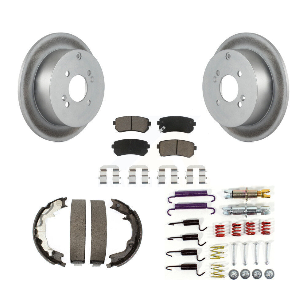 Rear Disc Coated Rotors Ceramic Pads Parking Shoes & Hardware Kit For Hyundai Accent Kia KGC-103428