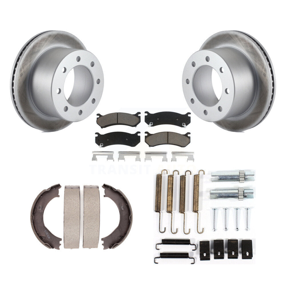 Rear Disc Coated Rotors Ceramic Pads Parking Brake Shoes And Hardware Kit For KGC-103431