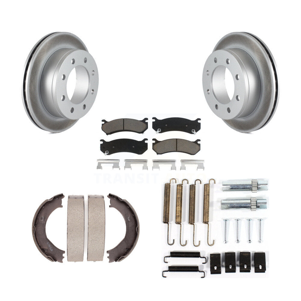 Rear Disc Coated Rotors Ceramic Pads Parking Brake Shoes Hardware Kit For GMC Sierra 3500 KGC-103435