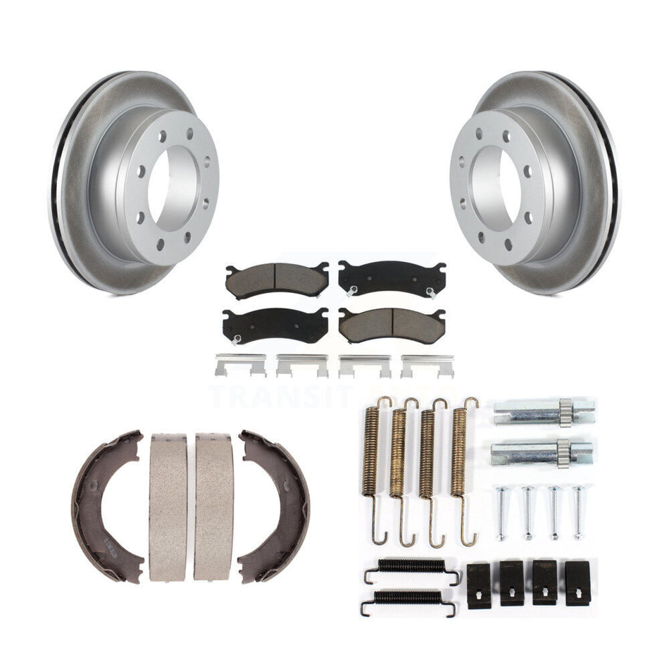 Rear Disc Coated Rotors Ceramic Pads Parking Brake Shoes Hardware Kit For GMC Sierra 3500 KGC-103435