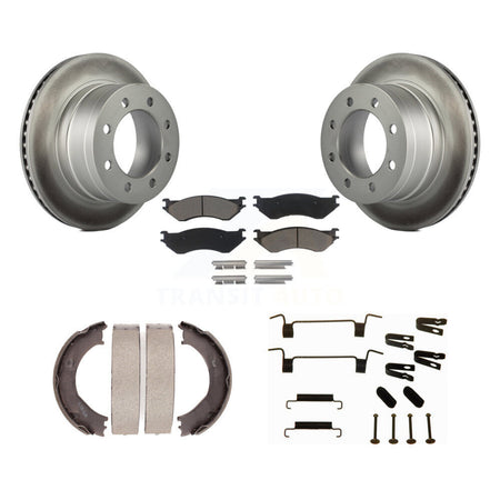 Rear Disc Coated Rotors Ceramic Pads Parking Shoes & Hardware Kit For Dodge Ram 2500 3500 KGC-103437
