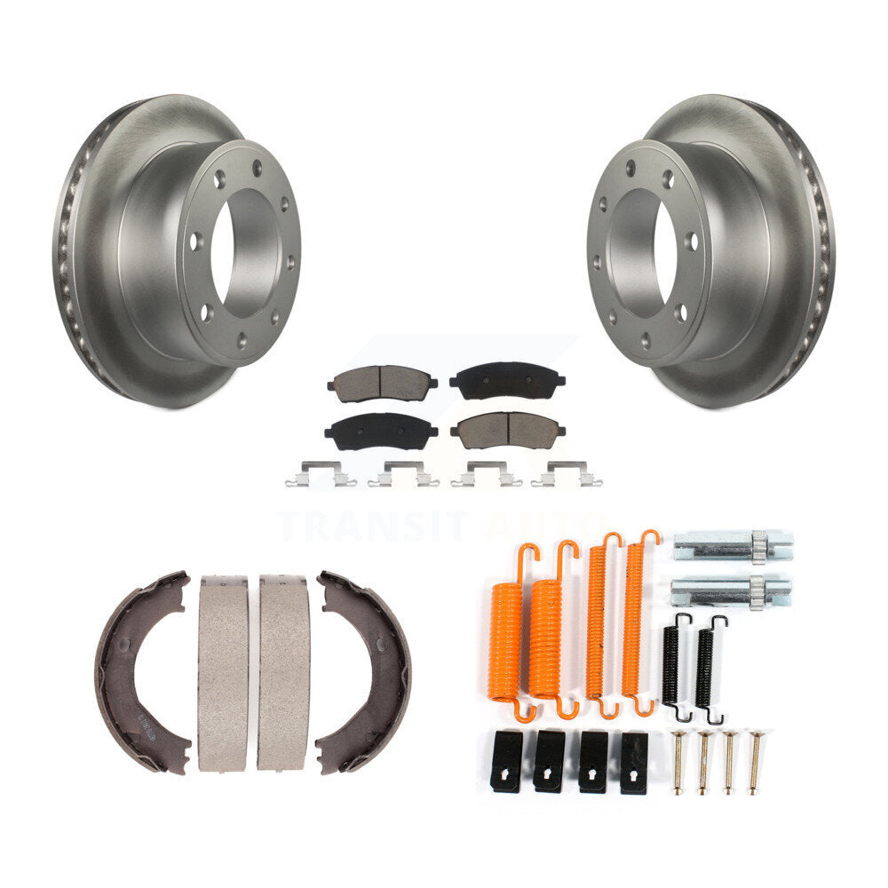 Rear Disc Coated Rotors Ceramic Pads Parking Shoes Hardware Kit For Ford F-350 Super Duty KGC-103438