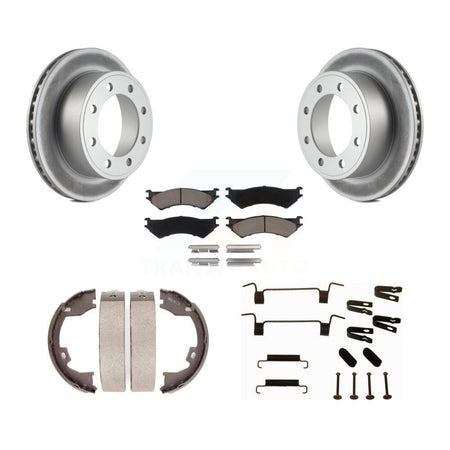 Rear Disc Coated Rotors Ceramic Pads Parking Shoes Hardware Kit For Ford E-350 Super Duty KGC-103439