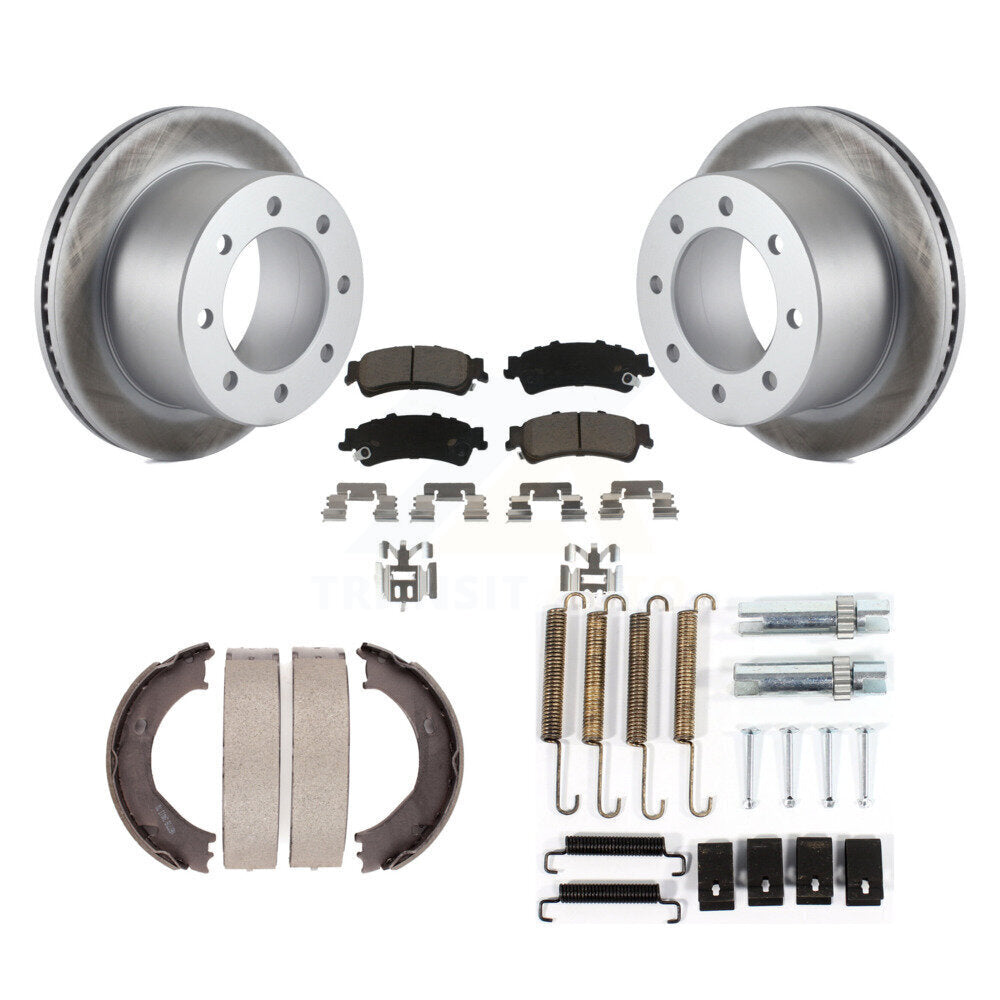 Rear Disc Coated Rotors Ceramic Pads Parking Shoes Hardware Kit For 2001 GMC Sierra 3500 KGC-103442