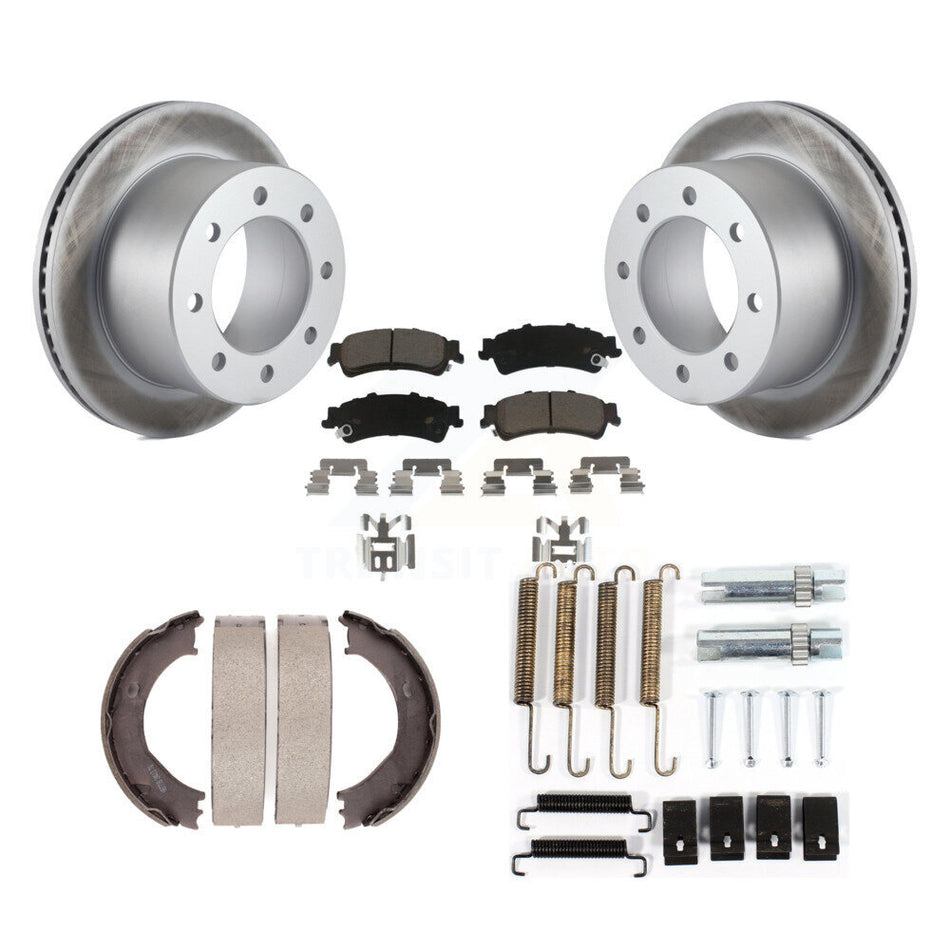 Rear Disc Coated Rotors Ceramic Pads Parking Shoes Hardware Kit For 2001 GMC Sierra 3500 KGC-103442