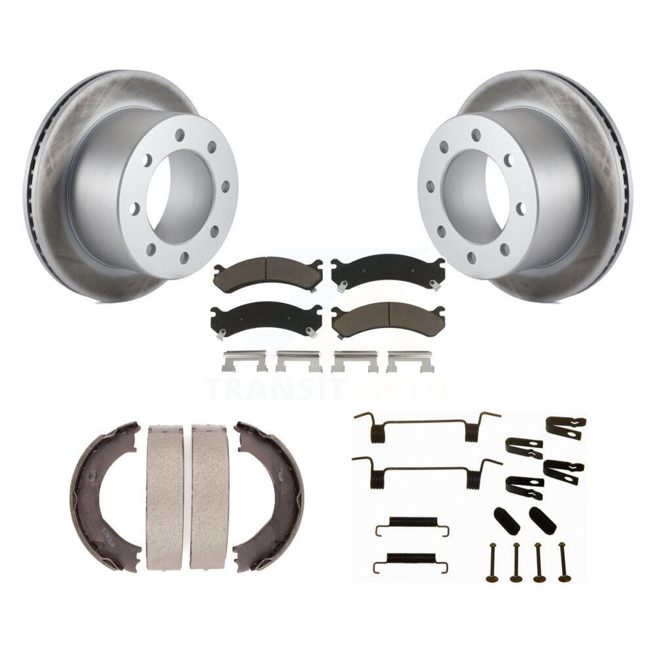 Rear Disc Coated Rotors Ceramic Pads Parking Shoes & Hardware Kit For GMC Sierra 3500 HD KGC-103443