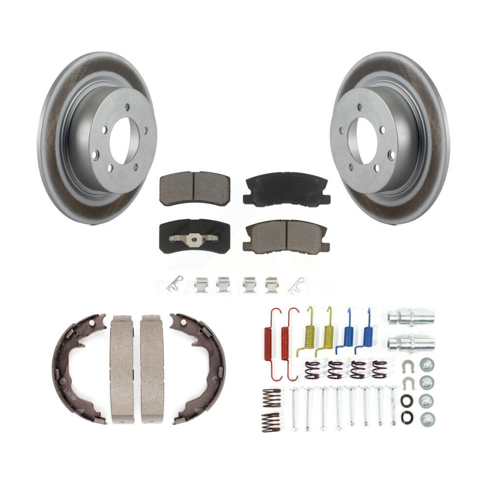 Rear Disc Coated Rotors Ceramic Pads Parking Shoes Hardware Kit For Mitsubishi Lancer RVR KGC-103445