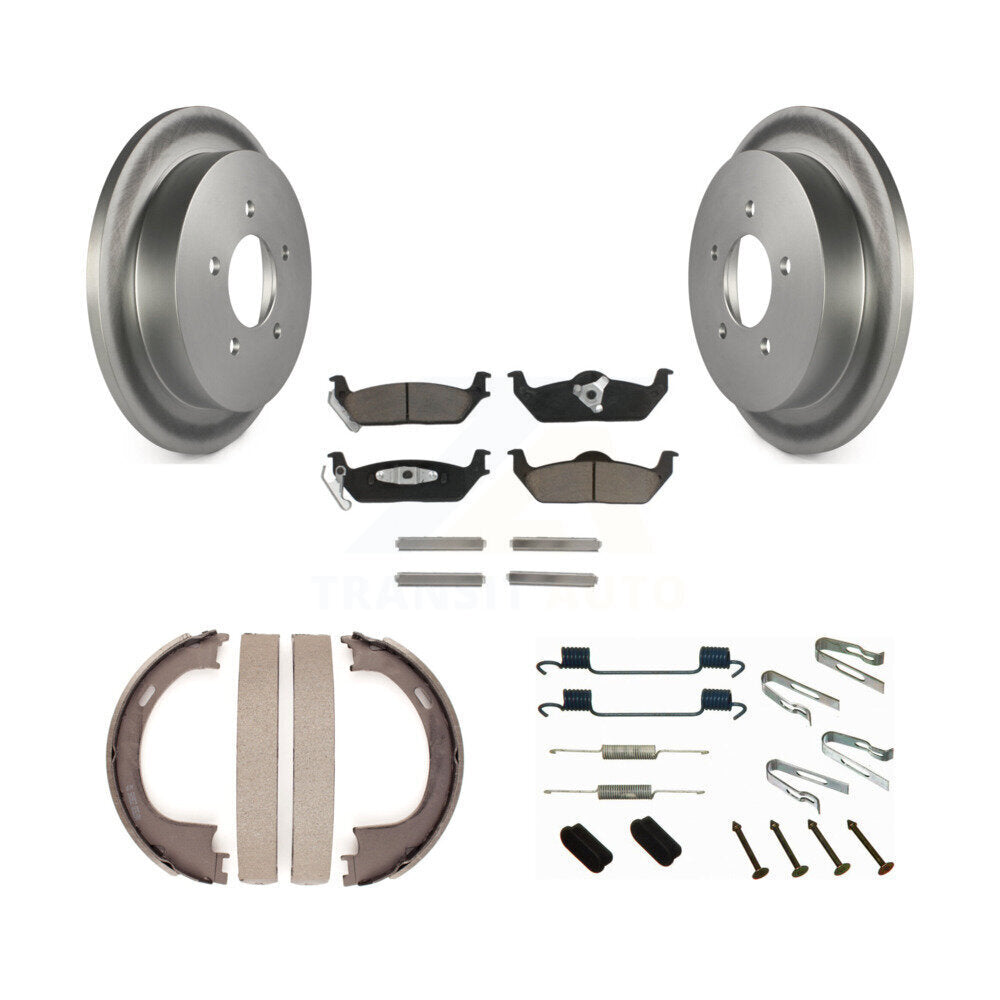 Rear Disc Coated Rotors Ceramic Pads Parking Brake Shoes And Hardware Kit For Ford F-150 KGC-103454