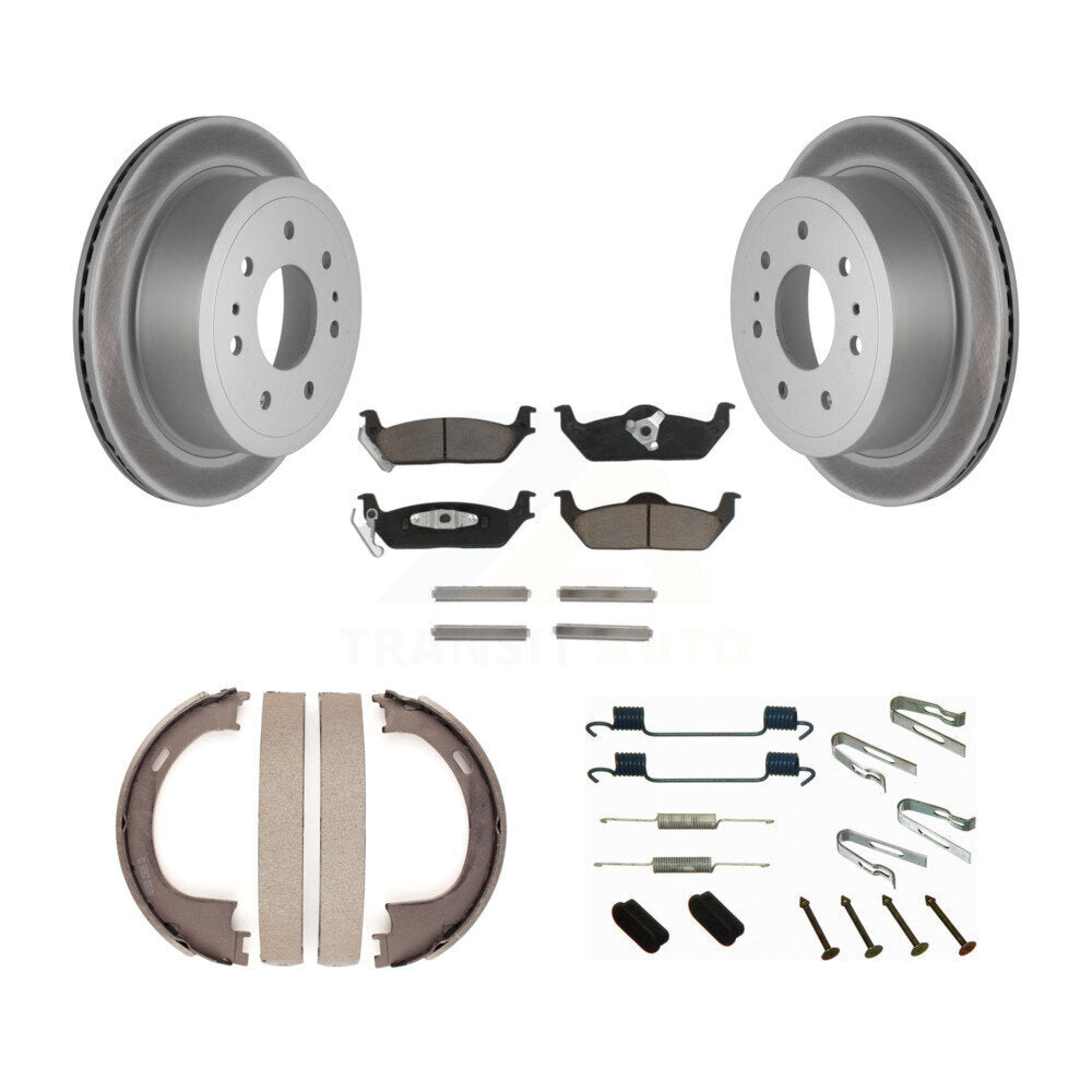 Rear Disc Coated Rotors Ceramic Pads Parking Shoes Hardware Kit For Ford F-150 Lincoln LT KGC-103456