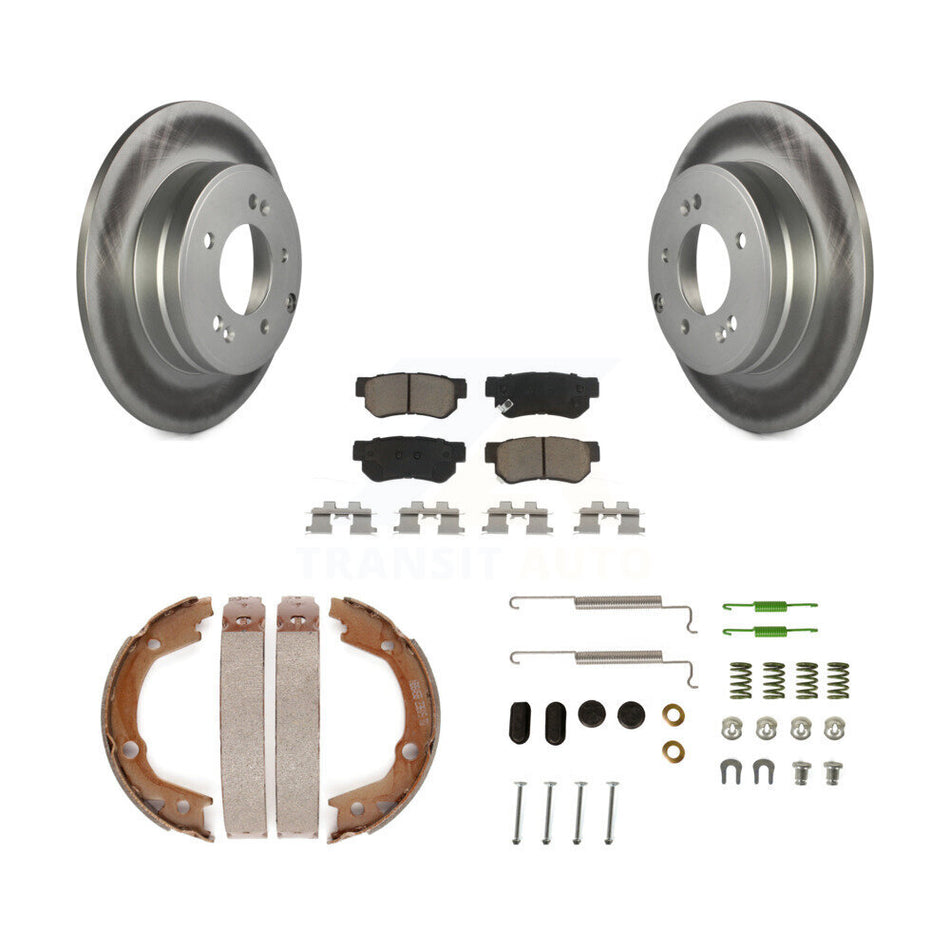 Rear Disc Coated Rotors Ceramic Pads Parking Shoes & Hardware Kit For Hyundai Sonata 3.3L KGC-103462