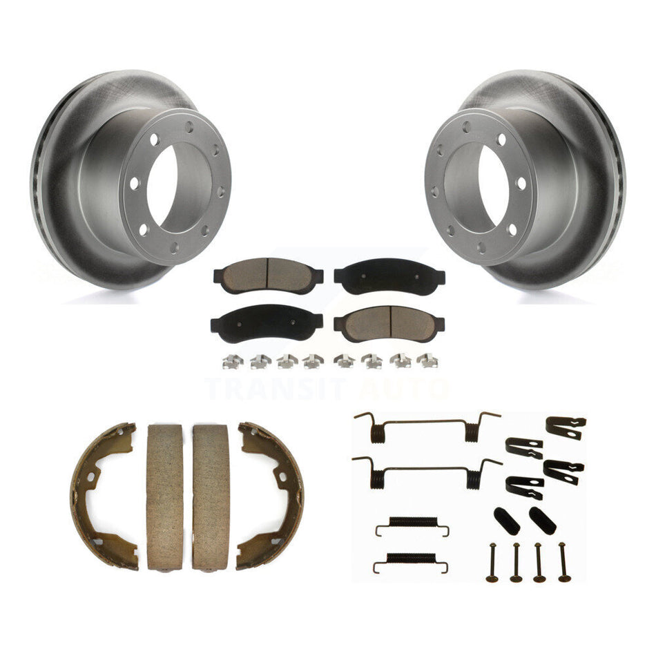 Rear Disc Coated Rotors Ceramic Pads Parking Shoes Hardware Kit For Ford F-350 Super Duty KGC-103486