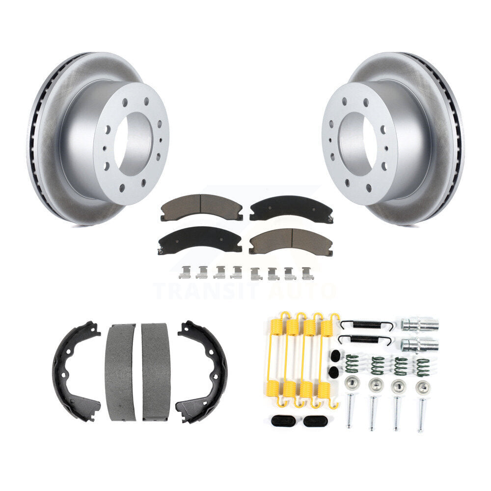 Rear Disc Coated Rotors Ceramic Pads Parking Shoes & Hardware Kit For GMC Sierra 2500 HD KGC-103487
