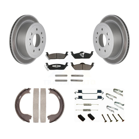 Rear Disc Coated Rotors Ceramic Pads Parking Brake Shoes And Hardware Kit For Ford F-150 KGC-103496