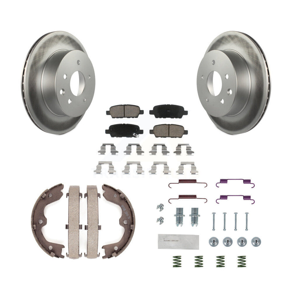 Rear Disc Coated Rotors Ceramic Pads Parking Shoes & Hardware Kit For INFINITI G35 Nissan KGC-103507