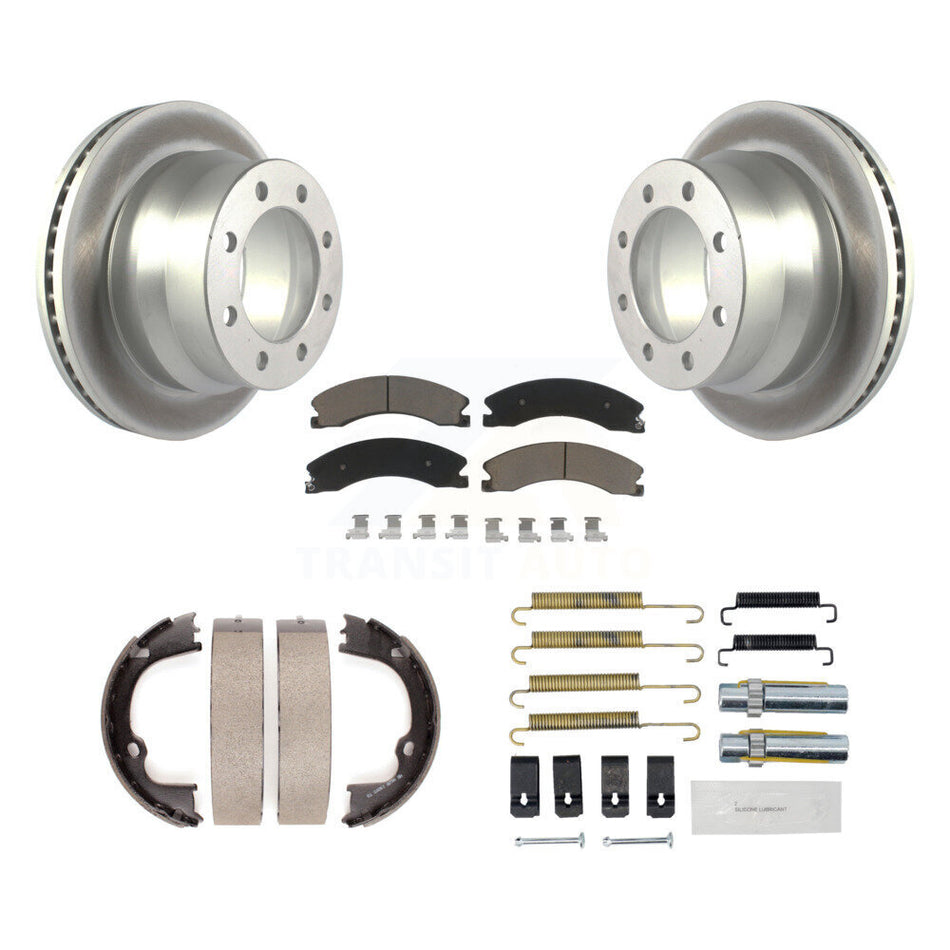 Rear Disc Coated Rotors Ceramic Pads Parking Brake Shoes Hardware Kit For GMC Savana 3500 KGC-103511
