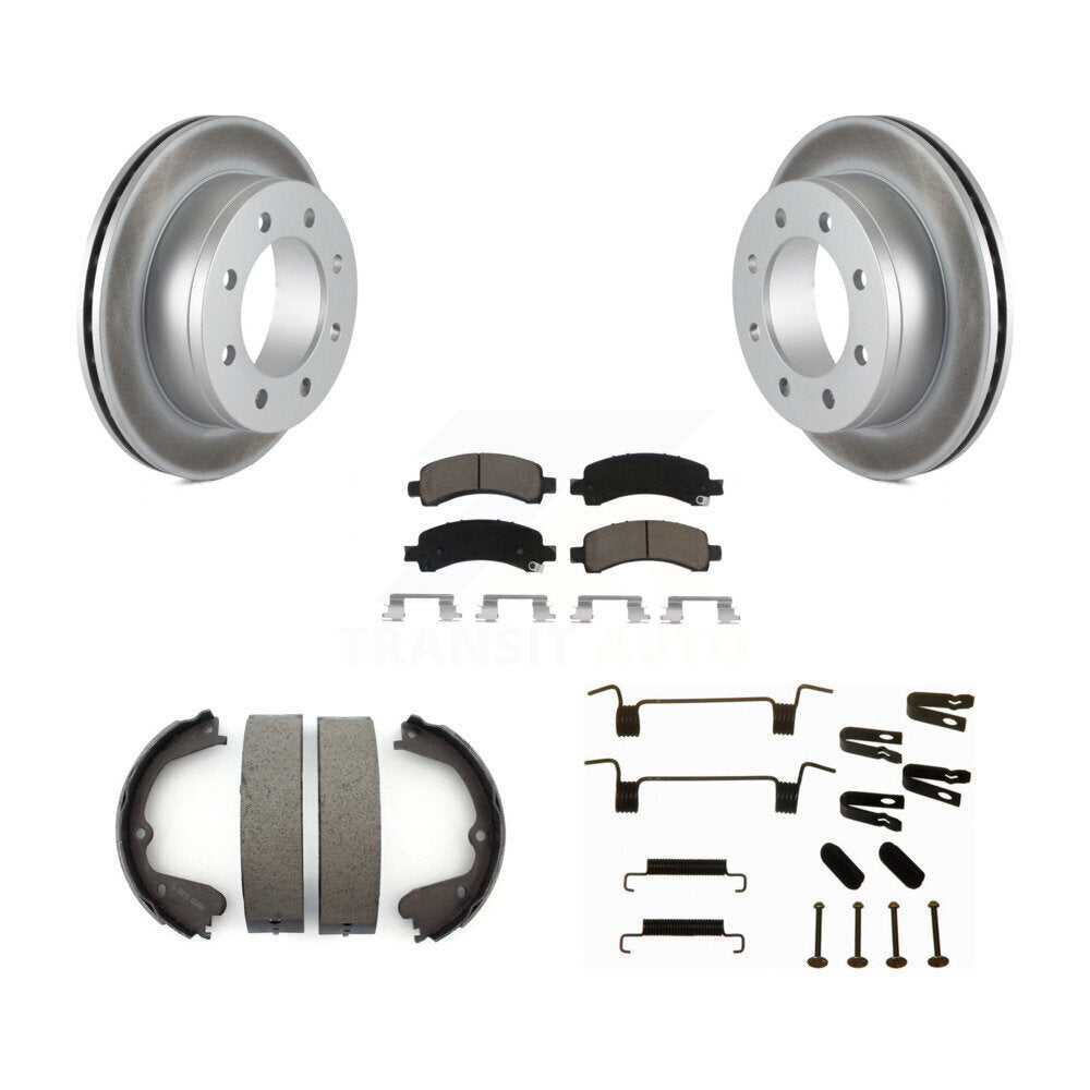 Rear Disc Coated Rotors Ceramic Pads Parking Brake Shoes Hardware Kit For GMC Savana 3500 KGC-103513