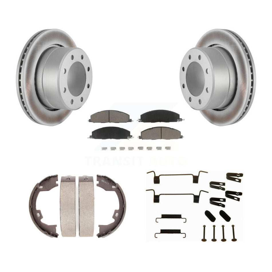 Rear Disc Coated Rotors Ceramic Pads Parking Shoes & Hardware Kit For Ram 3500 2500 Dodge KGC-103517