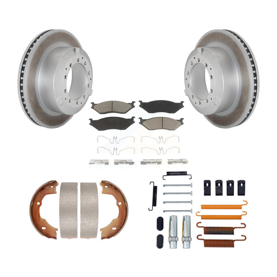 Rear Disc Coated Rotors Ceramic Pads Parking Shoes Hardware Kit For Ford F-450 Super Duty KGC-103518