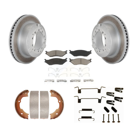 Rear Disc Coated Rotors Ceramic Pads Parking Shoes Hardware Kit For Ford F-450 Super Duty KGC-103520