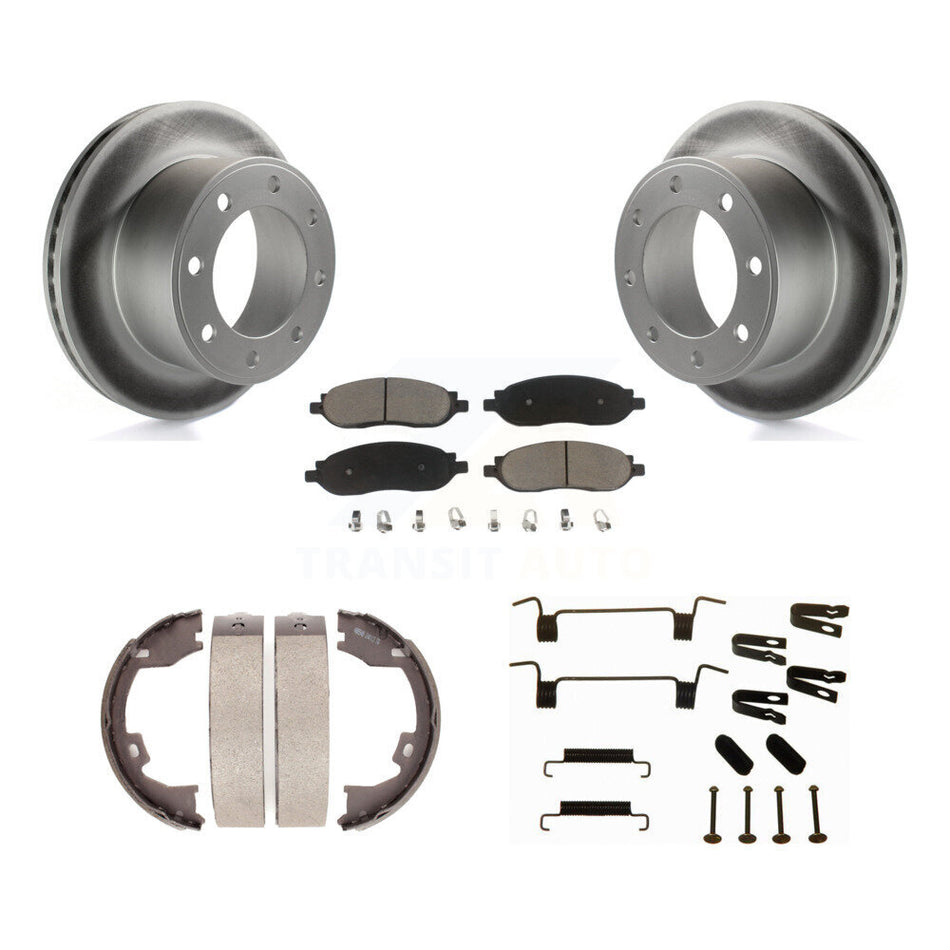 Rear Disc Coated Rotors Ceramic Pads Parking Shoes Hardware Kit For Ford F-350 Super Duty KGC-103521