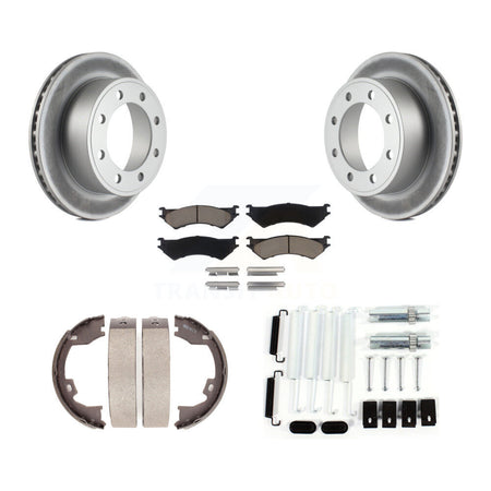Rear Disc Coated Rotors Ceramic Pads Parking Brake Shoes And Hardware Kit For Ford E-150 KGC-103523