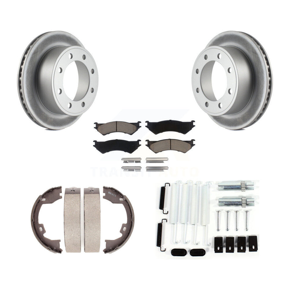 Rear Disc Coated Rotors Ceramic Pads Parking Brake Shoes And Hardware Kit For Ford E-150 KGC-103523