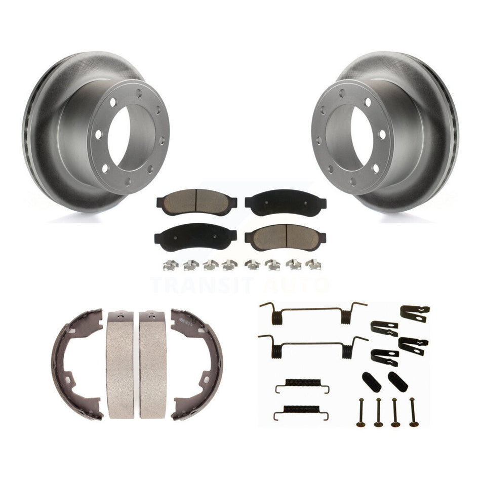 Rear Disc Coated Rotors Ceramic Pads Parking Shoes Hardware Kit For Ford F-250 Super Duty KGC-103524