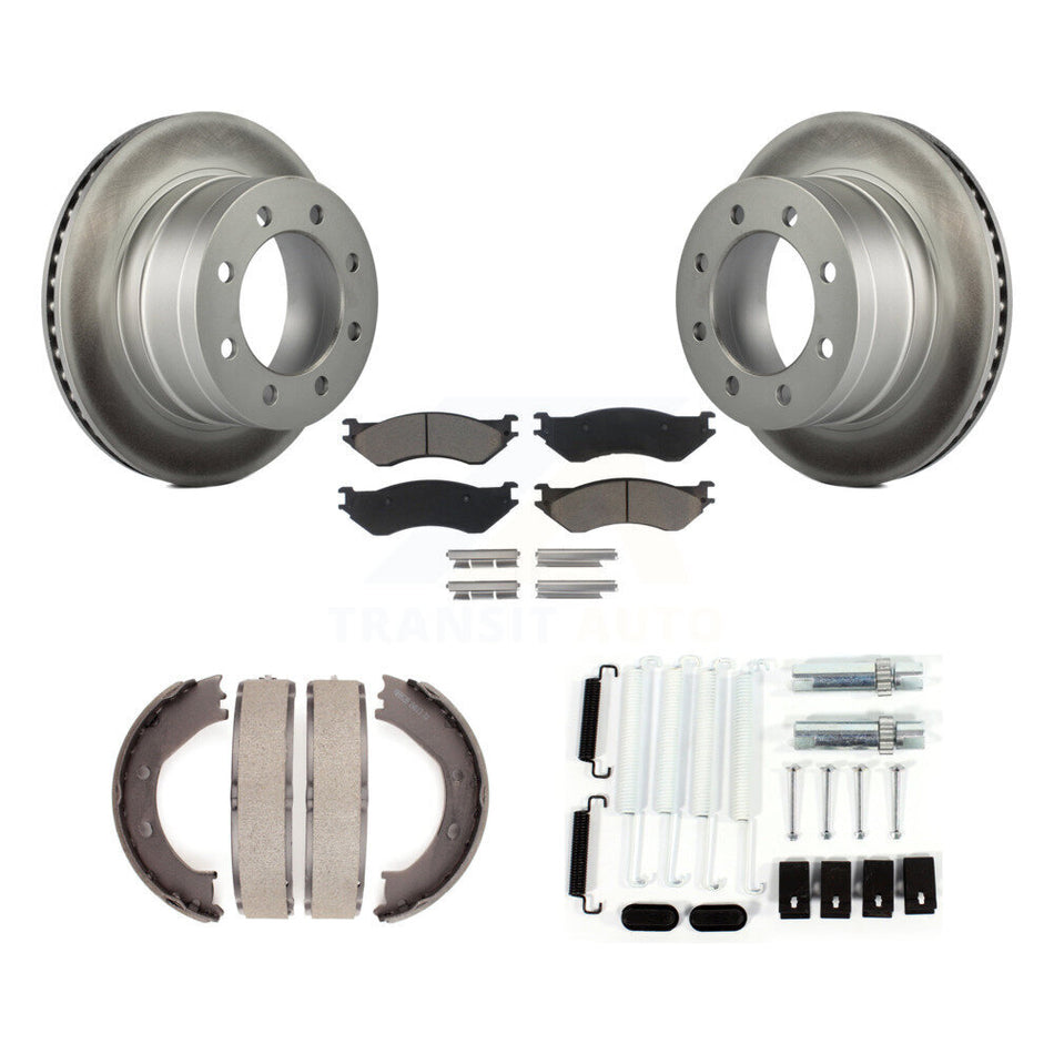 Rear Disc Coated Rotors Ceramic Pads Parking Brake Shoes Hardware Kit For Dodge Ram 1500 KGC-103525