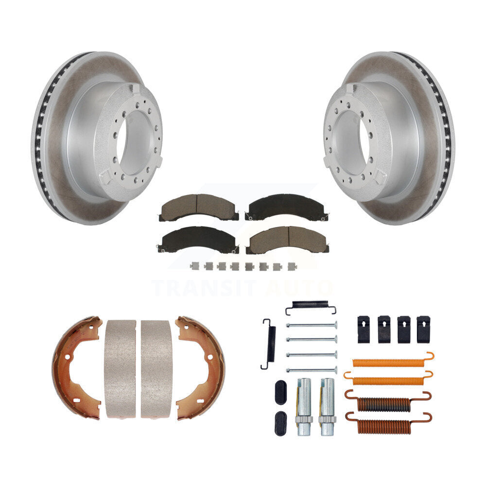 Rear Disc Coated Rotors Ceramic Pads Parking Shoes Hardware Kit For Ram Dodge Sterling 45 KGC-103526