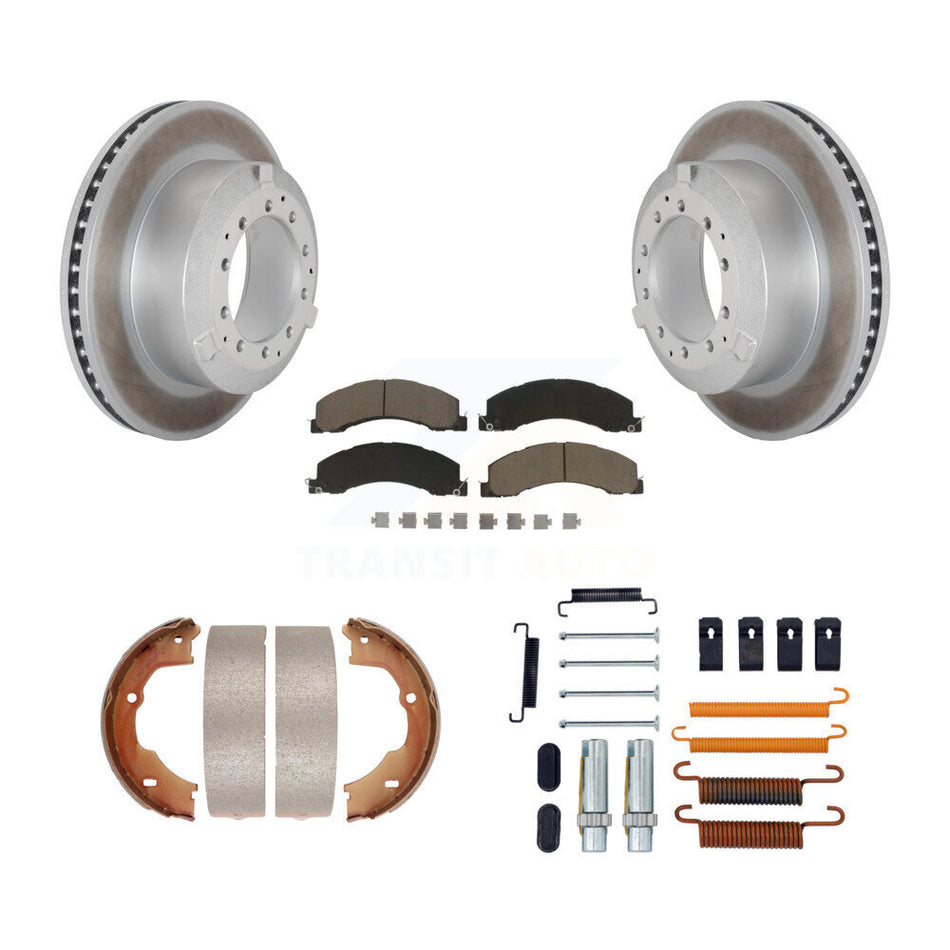 Rear Disc Coated Rotors Ceramic Pads Parking Shoes Hardware Kit For Ram Dodge Sterling 45 KGC-103526