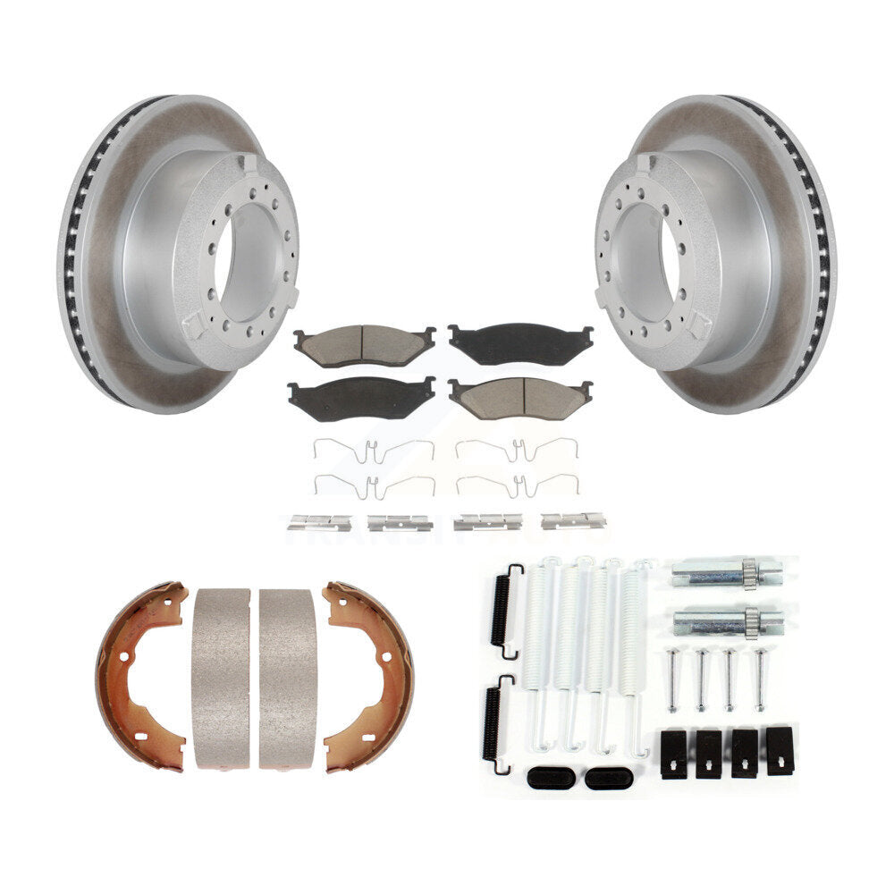Rear Disc Coated Rotors Ceramic Pads Parking Shoes Hardware Kit For Ford F-450 Super Duty KGC-103528
