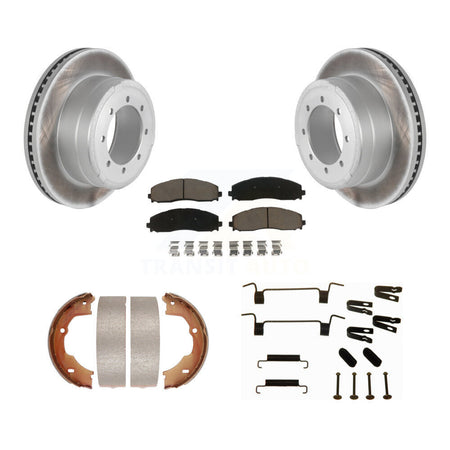 Rear Disc Coated Rotors Ceramic Pads Parking Shoes Hardware Kit For Ford F-450 Super Duty KGC-103529