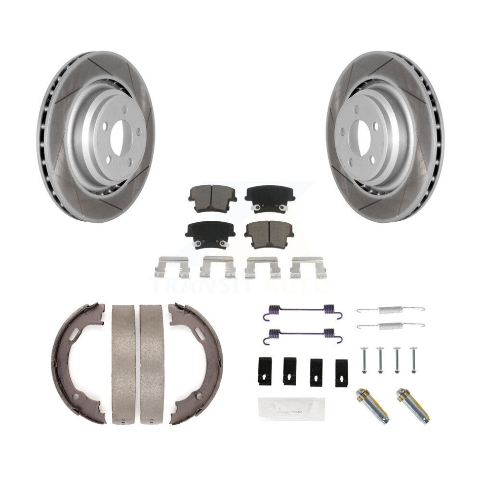 Rear Disc Coated Rotors Ceramic Pads Parking Brake Shoes & Hardware Kit For Dodge Charger KGC-103538