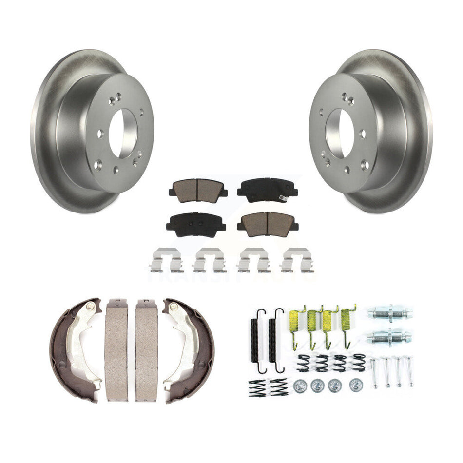 Rear Disc Coated Rotors Ceramic Pads Parking Shoes & Hardware Kit For 2010-2013 Kia Soul KGC-103546