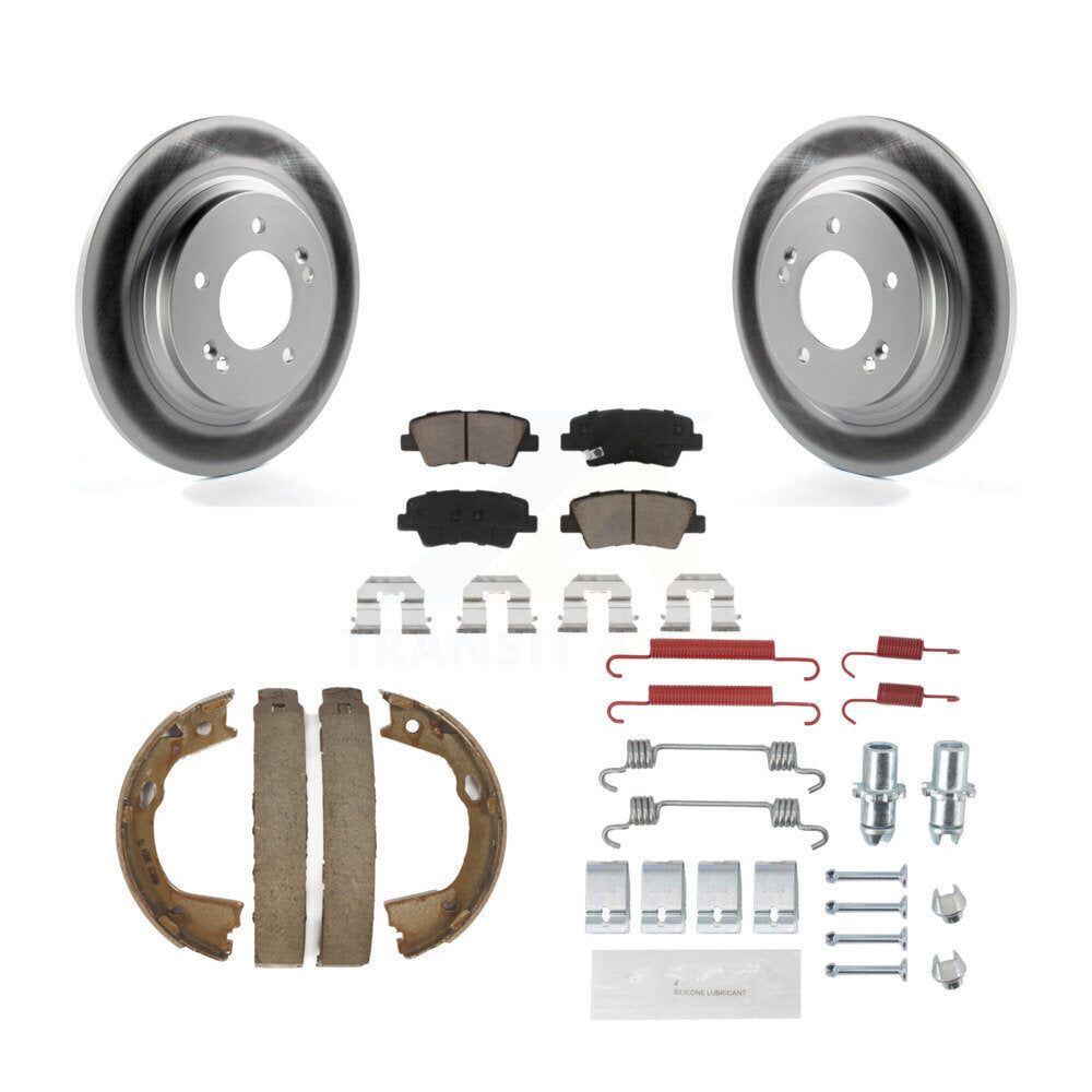 Rear Disc Coated Rotors Ceramic Pads Parking Shoes & Hardware Kit For Kia Optima LX/EX/SX KGC-103559