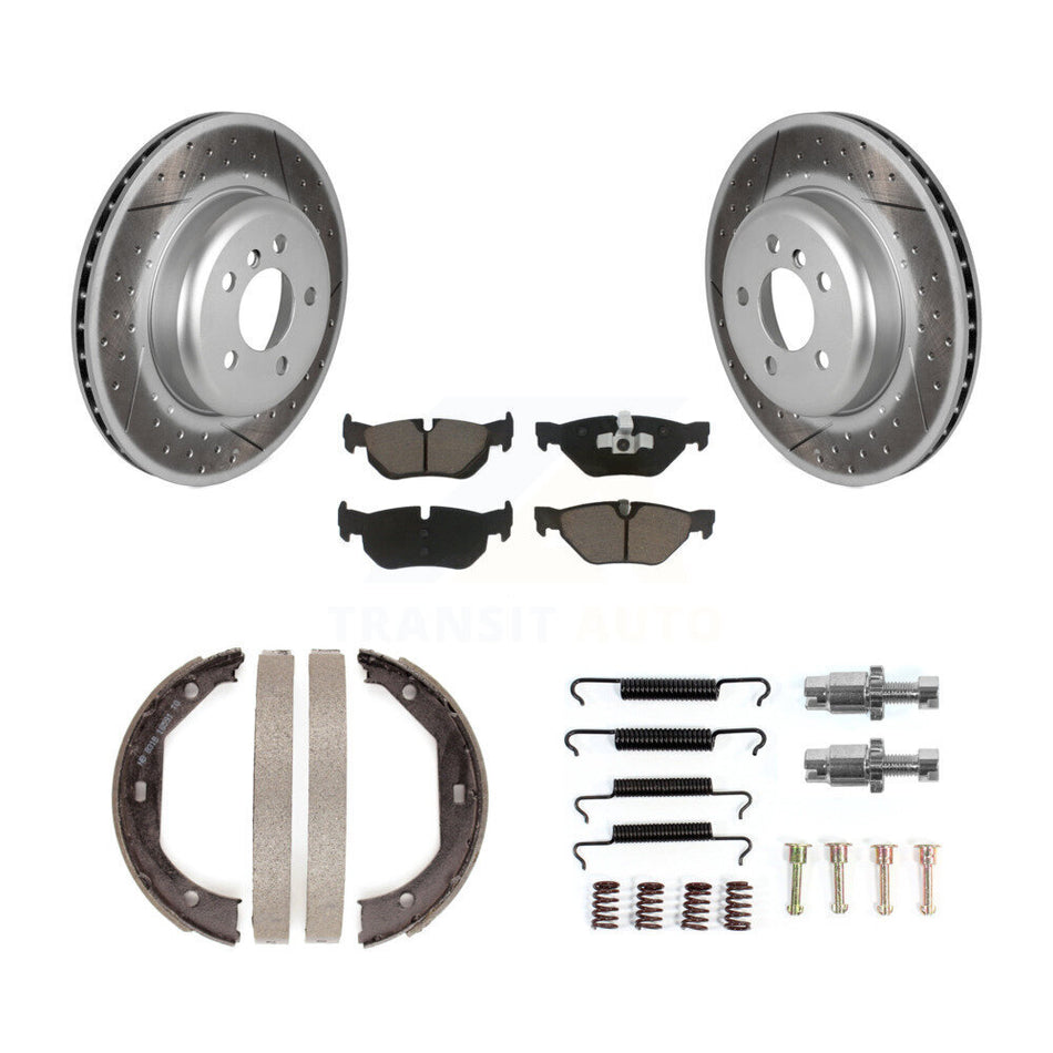 Rear Disc Coated Rotors Ceramic Pads Parking Brake Shoes Hardware Kit For BMW 328i xDrive KGC-103704