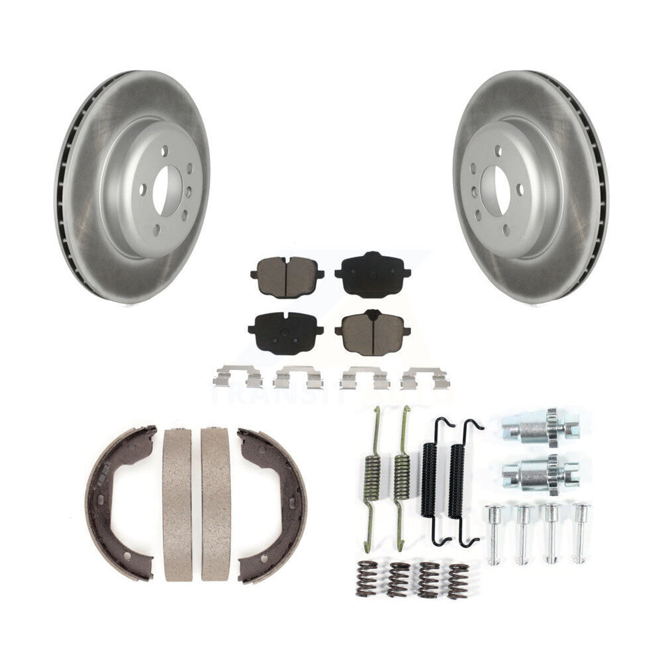 Rear Disc Coated Rotors Ceramic Pads Parking Shoes Hardware Kit For 2011 BMW 550i xDrive KGC-103712