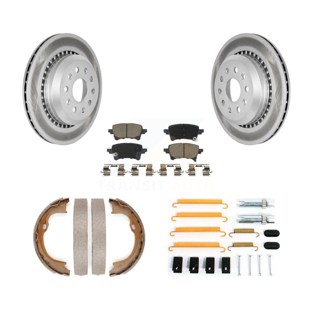 Rear Disc Coated Rotors Ceramic Pads Parking Brake Shoes & Hardware Kit For Jeep Wrangler KGC-103715