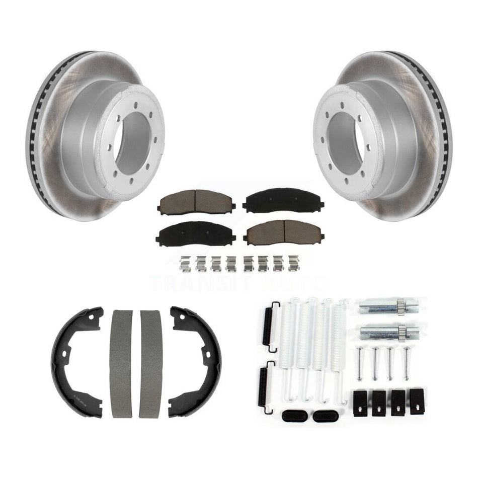 Rear Disc Coated Rotors Ceramic Pads Parking Shoes Hardware Kit For Ford F-350 Super Duty KGC-103720