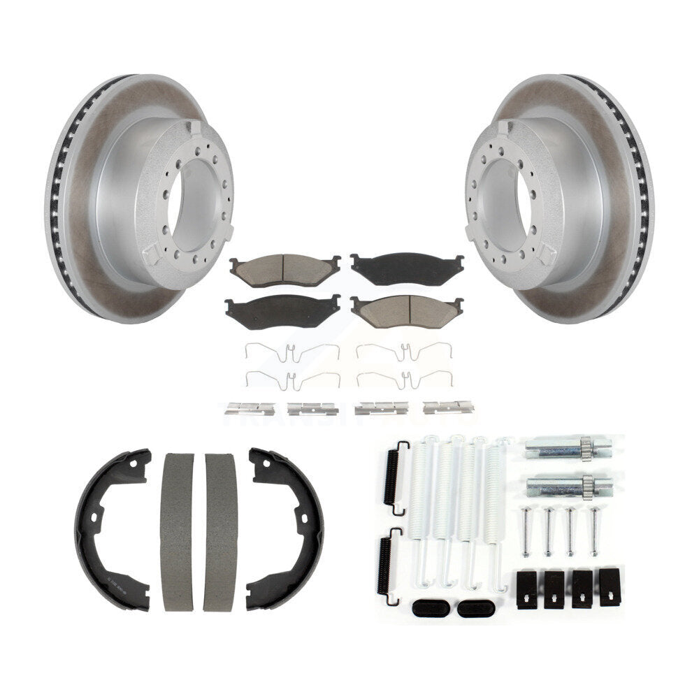 Rear Disc Coated Rotors Ceramic Pads Parking Shoes Hardware Kit For Ford F-450 Super Duty KGC-103722