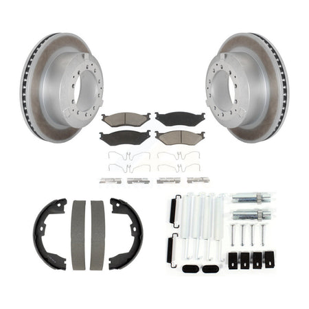 Rear Disc Coated Rotors Ceramic Pads Parking Shoes Hardware Kit For Ford F-450 Super Duty KGC-103722