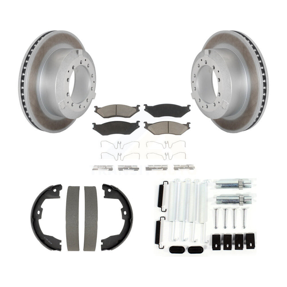 Rear Disc Coated Rotors Ceramic Pads Parking Shoes Hardware Kit For Ford F-450 Super Duty KGC-103722