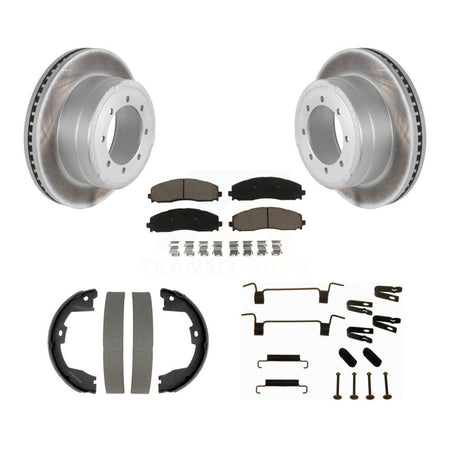 Rear Disc Coated Rotors Ceramic Pads Parking Shoes Hardware Kit For Ford F-450 Super Duty KGC-103724